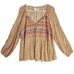 Savanna Jane Paisley Embroidered Hippie Peasant Tie Front Boho Top Women 1X Plus